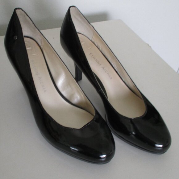 Etienne Aigner "Drew" Womens Faux Black Patent Leather Pump w/3" Heel - Size 7W - Picture 2 of 10